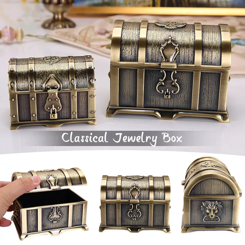 Vintage Treasure Chest Wooden Jewelry Trinket Storage Box Pearl