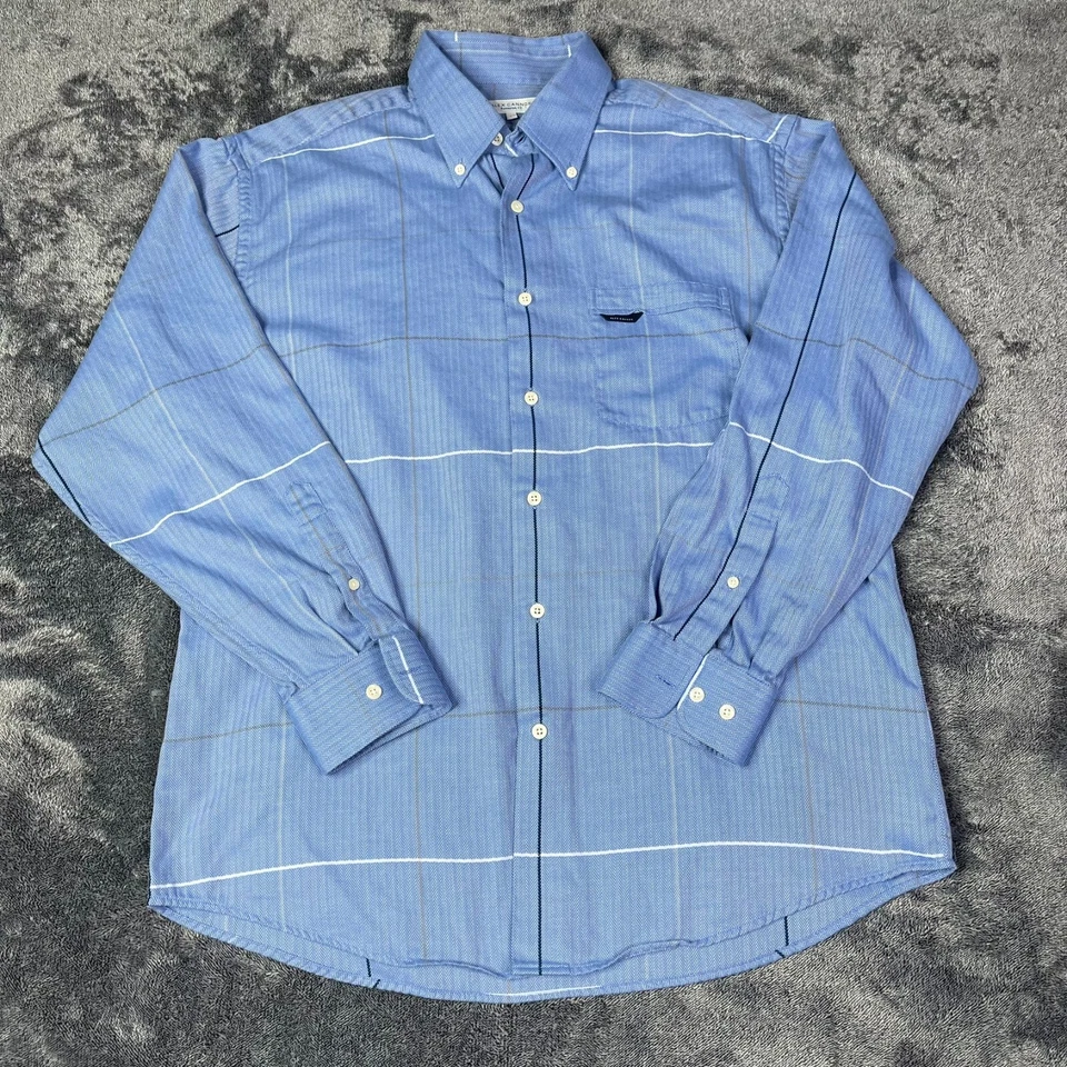 Camisa de Vestir Alex Cannon Para Hombres L Azul Espiga Rayas Algodón Negocios Informal Foto 2 de 4