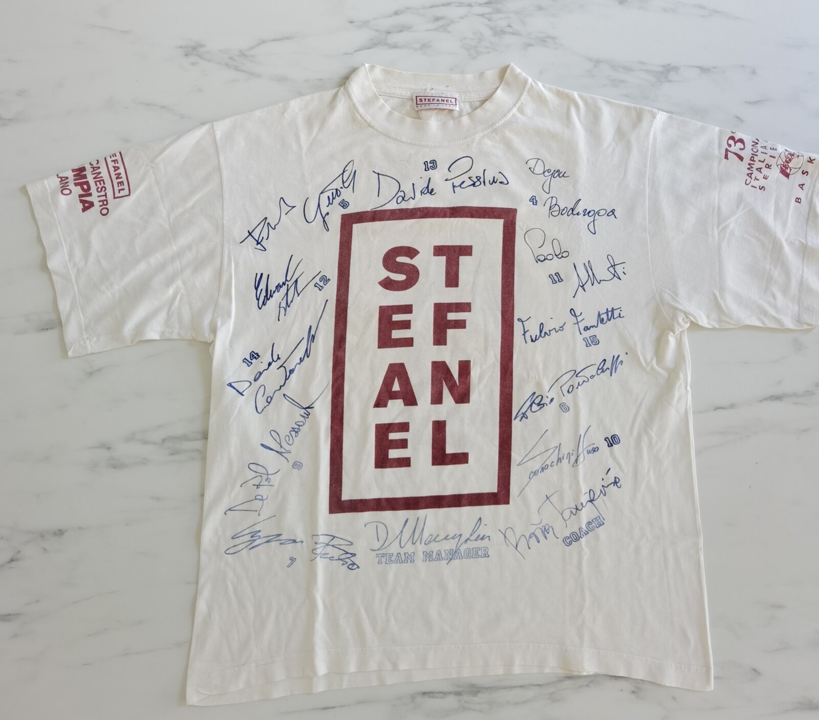 ALTRA Maglietta STEFANEL Olimpia Milano 73° campionato 94 95 autografi tshirt basket