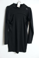 Boohoo Women Ribbed Cut Out Bodycon Dress - Black - Size 14 (d41) NEW