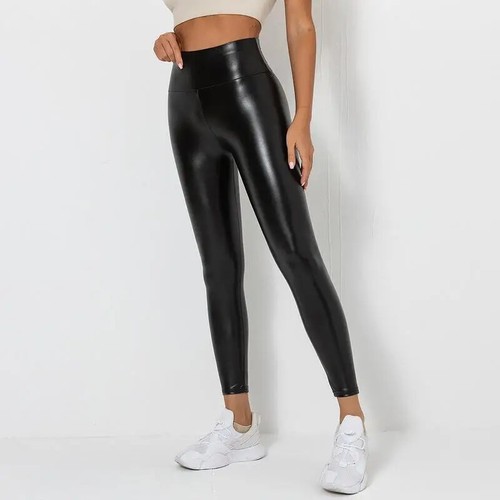 Leggings de cuero PU para mujeres Sexy Leggings fruncidos en el trasero Niñas Imitación Cuero Pantalón - Imagen 9 de 30