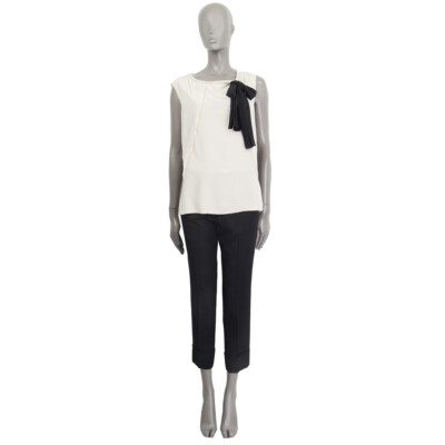 61789 auth PRADA white silk Sleeveless BOW Tank Top Shirt 40 S