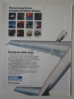 1991-92 PUB TEXTRON AEROSTRUCTURES AEROSPACE STRUCTURE MARINE BELL CADILLAC AD