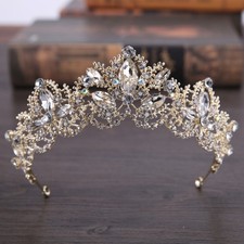 5.5cm Tall Champagne Gold Big Crystal Crown Wedding Bridal Party Pageant Prom