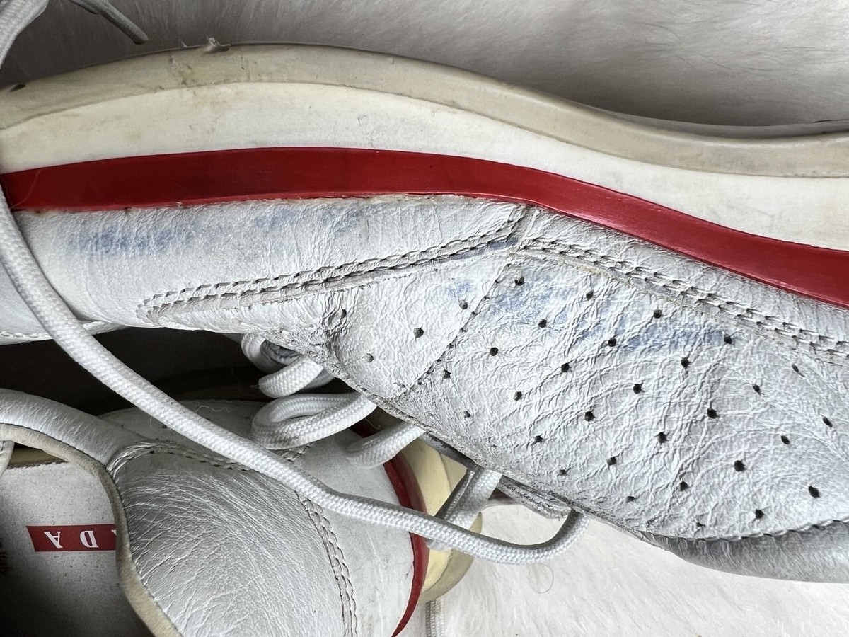 Vintage Prada Sport Sneakers 2000s White Leather Red Stripe
