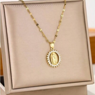 18K Gold Plated Virgin Mary Pendant Necklace for Women, Blessed Mother ...