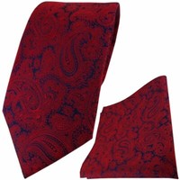 Tigertie Seidenkrawatte + Einstecktuch Weinrot Schwarzblau Paisley Gemustert