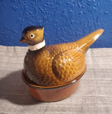 Vintage Small Selica Portugal Tureen of  Pheasant with Ring Neck ( 6''x2'')
