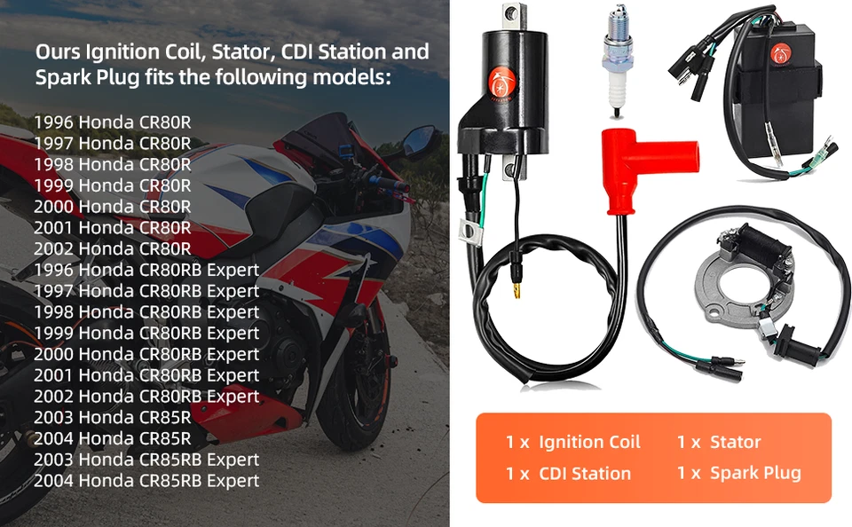Bobina de encendido CDI bujía magneto estator para Honda CR80R CR80RB CR85R CR85RB Foto 2 de 4