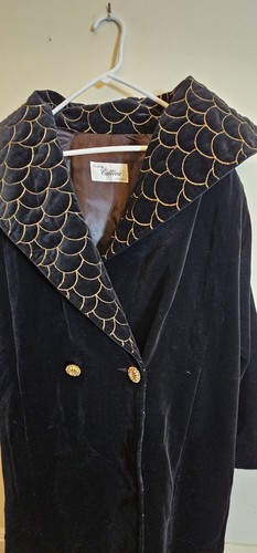 Vintage Coats By Cattiva JL DeBall Black Velvet 100% Cotton Women's Sz Medium - Picture 3 of 10