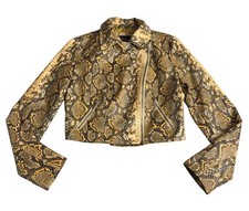 LA Coalition Jacket Womens Small Snakeskin Faux Leather Cropped Moto Mob Wife