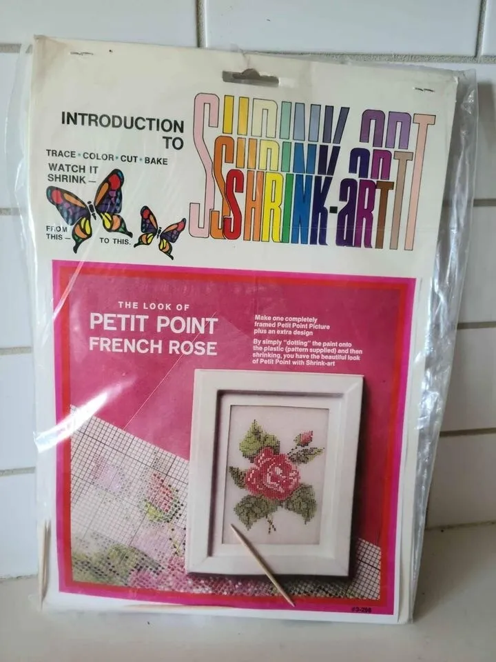 Vintage Crafts Shrinky Dink Art Kit Petit Point French Rose READ  DESCRIPTION