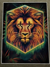 Fiery Neon Lion Head Sacred Geometry Poster 18x24in