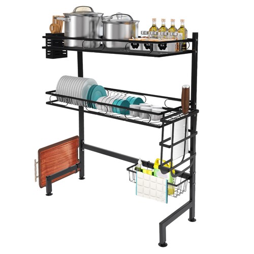 82/62cm 2 Tier Over The Sink Dish Drying Rack Carbon Steel Kitchen Dish Drainer - Picture 20 of 35