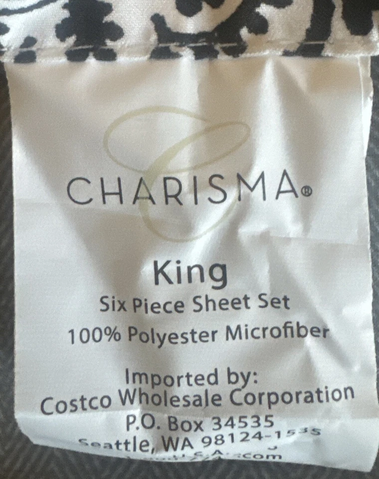 Charisma Hayden Paisley Black & White KING Flat Sheet poly/microfiber EXC - Image 3 of 4