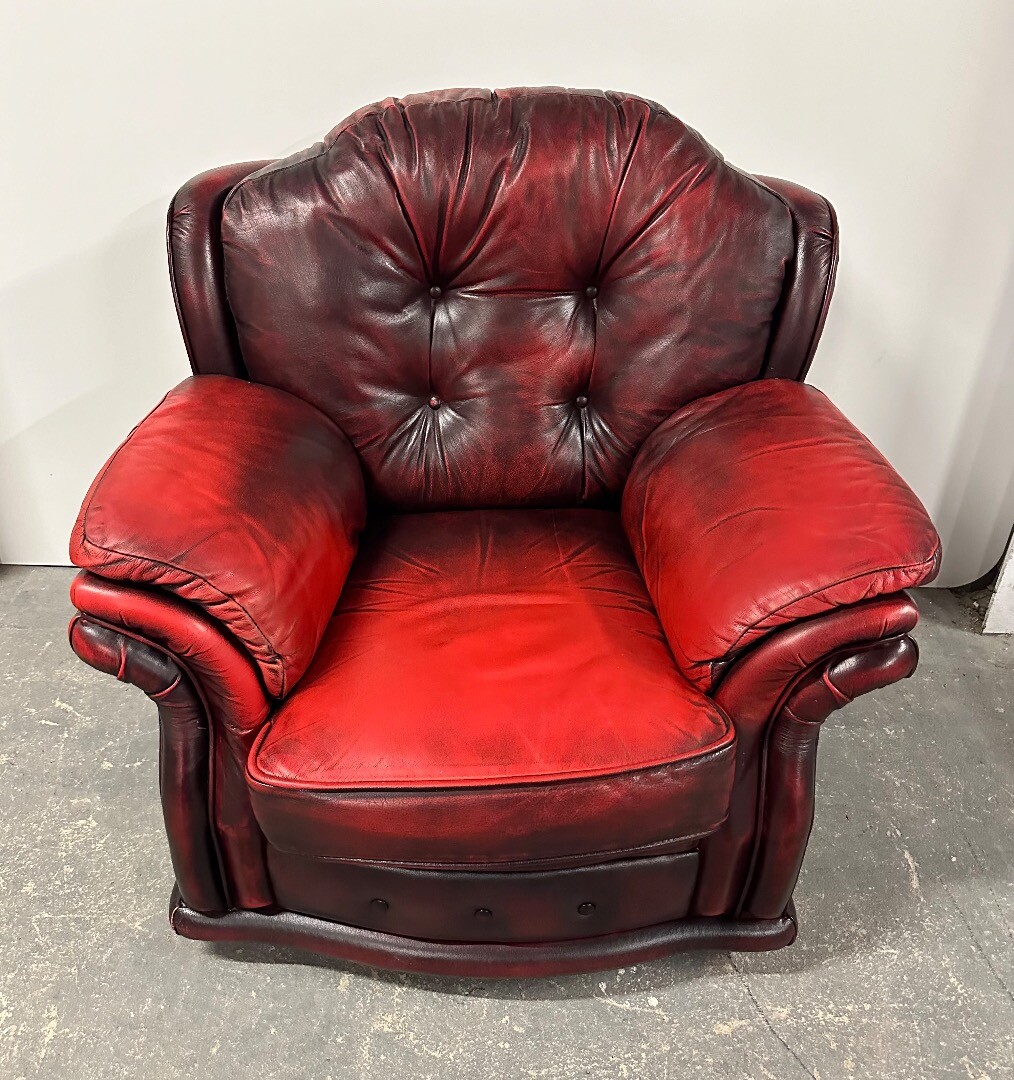 Winchester Furniture leather oxblood chesterfield sofa and armchair