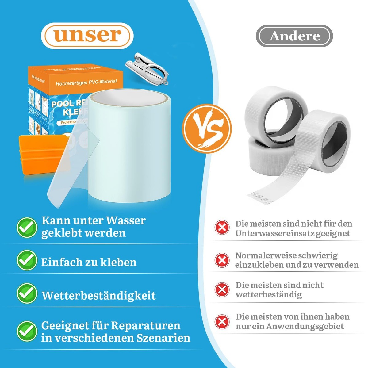 KAZATE Kit De Réparation Piscine En TPU Auto-Adhésifs, Patch étanche Sous L'eau, Patchs