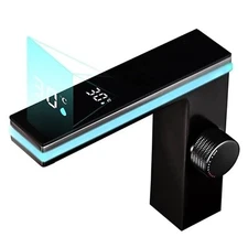 Bathroom Sink Faucet With Temperature Digital Display Black Smart LED Mixer Tap