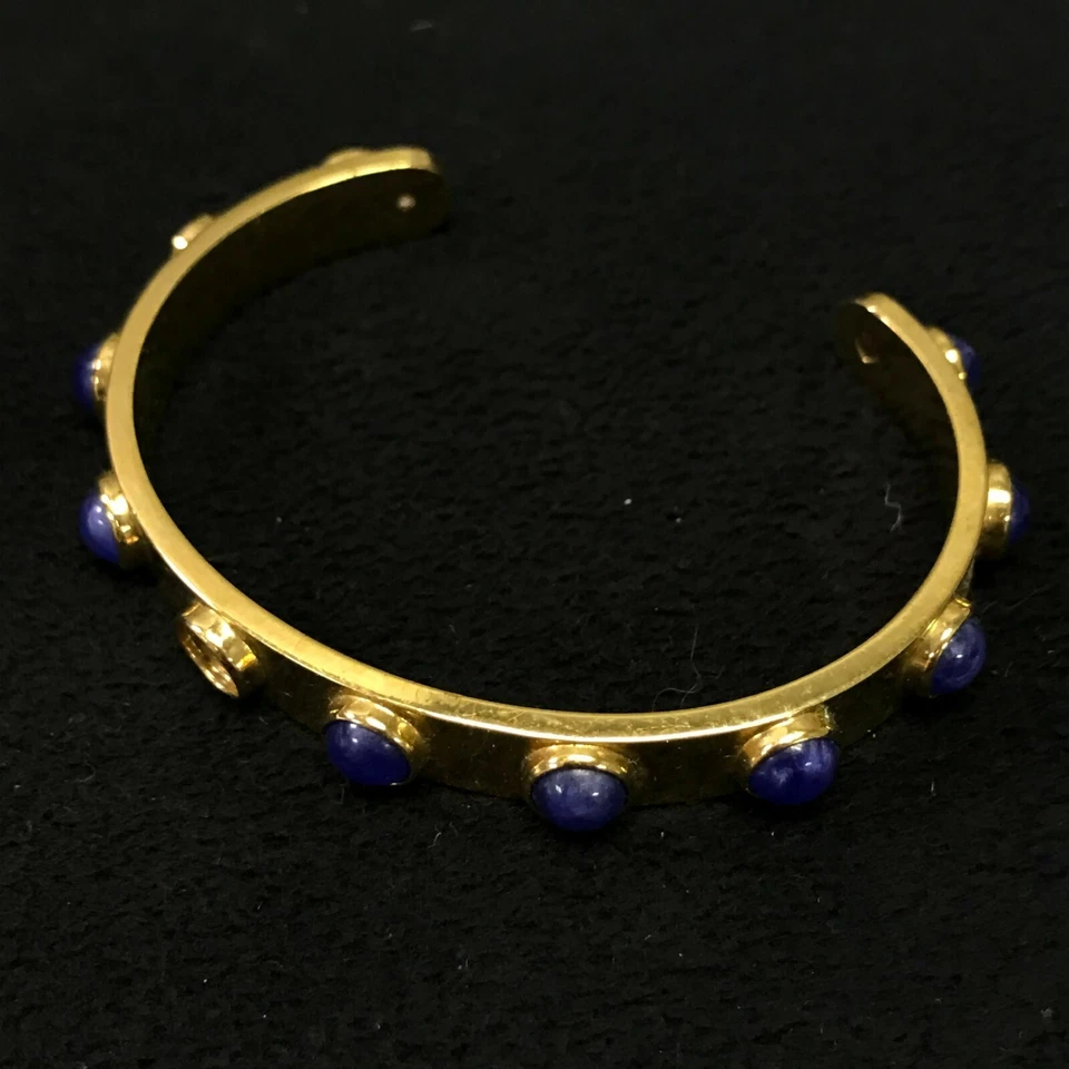 Kate Spade Cuff Bracelet Gold Tone with Round Blue Stones 2 1/4" Diameter - Image 2 of 4
