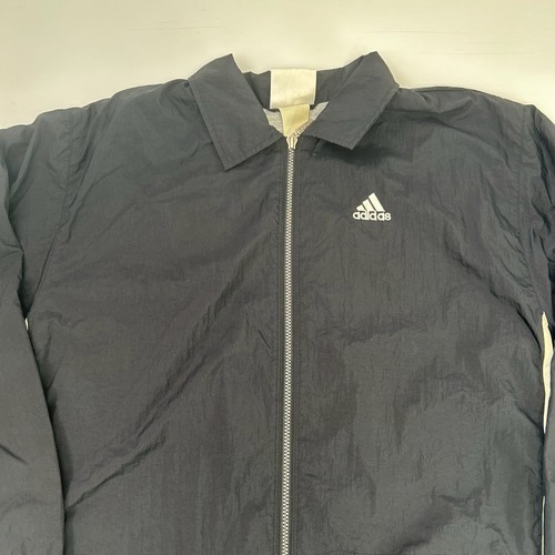 Adidas Jacket Men Medium Spell Out Stripe Logo Zip Pocket Party Run Gym Core Go - Picture 2 of 17