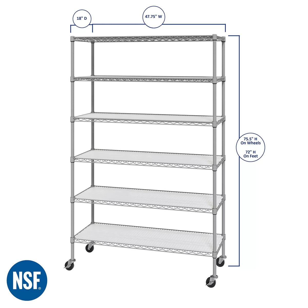 Member's Mark 6-Tier NSF Heavy Duty Wire Shelving, 47.75