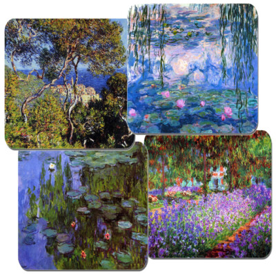 Monet Untersetzer 4er Set. Hochwertige Seerosen mit Korkrücken, Gartengeber