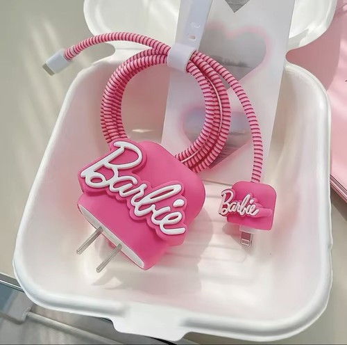 Pink Barbie Cute Data Cable Protective Cover for IPhone 20W Girl Heart - Picture 2 of 4