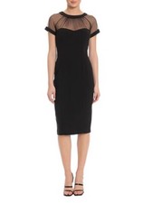 Maggy London Black Illusion Cocktail Dress Mesh Sheer Sleeves Sz 4