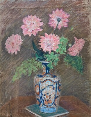 Pastell Blumen Stillleben mit Asiatischer Vase China? Anonym 54 x 42 cm