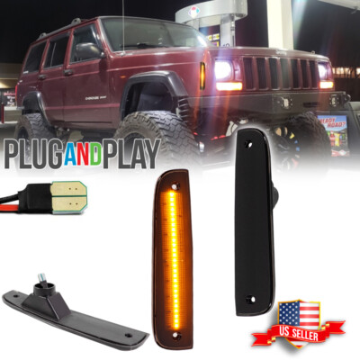 Smoked Amber LED Front Side Corner Parking Marker Lights For 97-01 Jeep Cherokee