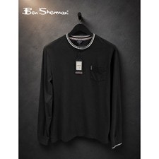 Ben Sherman NWT Black Crew Neck Sweater Medium Pocket Long Sleeve