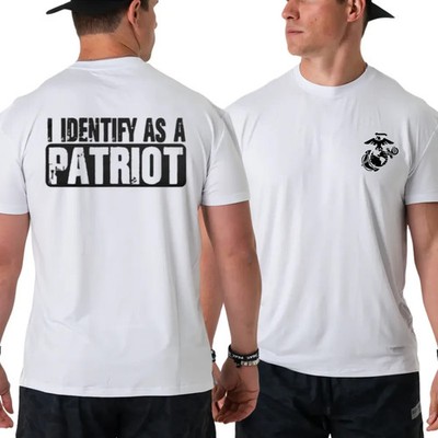 U.S. Marines T-Shirt, Bold I Identify as a PATRIOT Statement Design 2 Sides