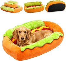 Hot Dog Dog Bed, Soft Plush Small Cute and Warm Cozy Food Dog Cat Bed