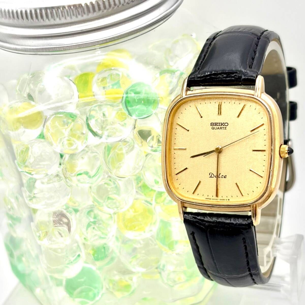 SEIKO Dolce Men's Watch Gold Square 6030-5420 104141 Belt