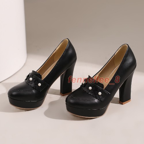 Women Summer High Heels Shoes Pumps Platform Party Floral Decor Block Round Toe - Picture 11 of 23