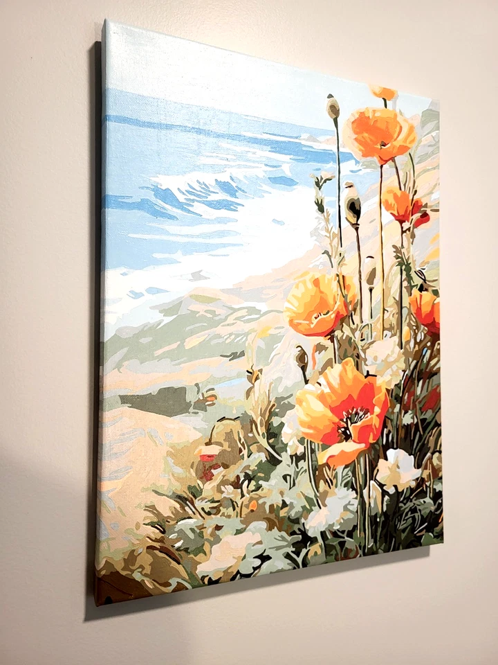 Pintura acrílica completa y enmarcada 12x16 por números "Flores" con comadreja Foto 3 de 4