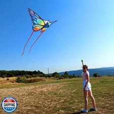 Simxkai Butterfly Kite for Kids and Adults, Easy to Fly Blue Big Kite for Beg...
