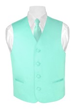 BOY'S Dress Vest  NeckTie Solid AQUA GREEN Color Neck Tie Set for Suit or Tux