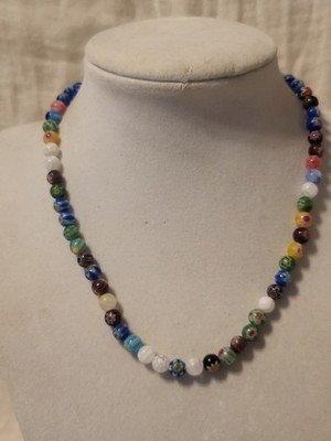 Murano Glass Millefior Mosaic Bead Necklace