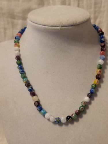 Murano Glass Millefior Mosaic Bead Necklace