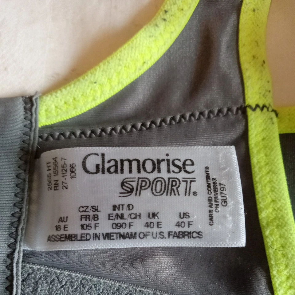 Sujetador deportivo Glamorise gris y verde lima talla 40F Foto 3 de 4