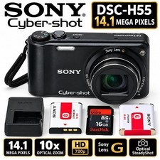 Sony Cyber-Shot DSC-H55 14.1MP 10x Optical Zoom Digital Camera Black - Near Mint