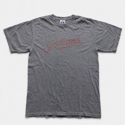 Cleveland Indians Majestic T-Shirt Spellout MLB Baseball Blaugrau M Fanwear