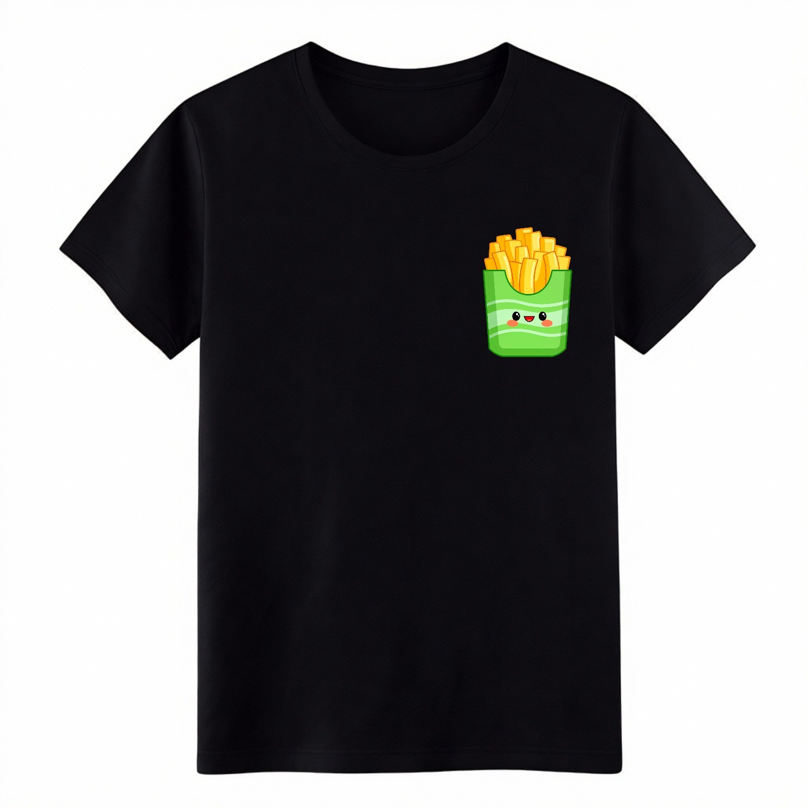 Cute Green Fries Box Graphic Tee Fast Food Lovers Casual Cotton T-Shirt