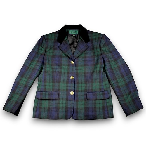 Vintage Ralph Lauren Blazer Jacket Womens 14 Tartan Plaid Wool Pockets Buttons - Picture 3 of 8