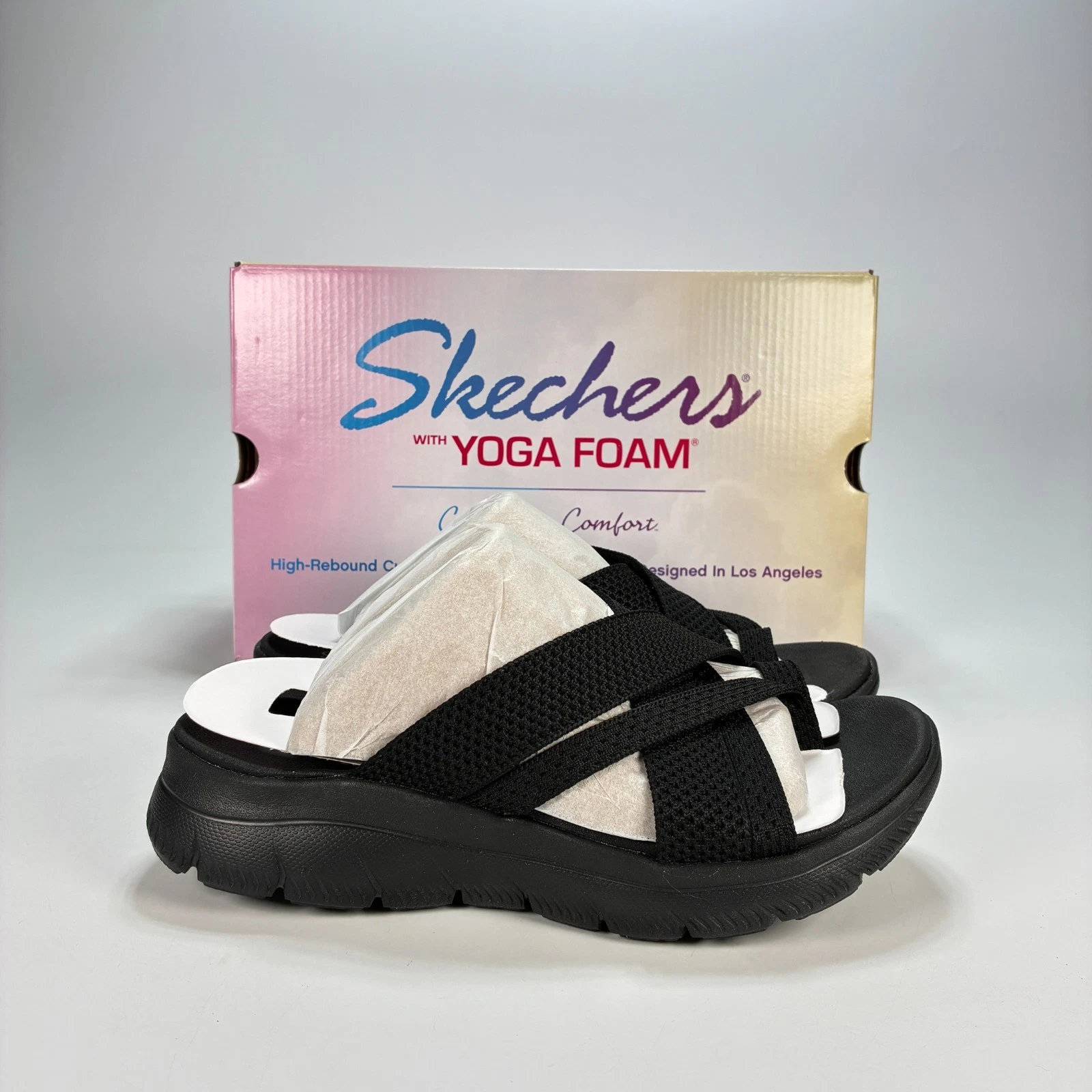 Skechers Summits Fantasy Walk Black Sporty Strappy Slide Sandals Women’s Size 7