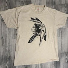 Vintage Style Native American Warrior Graphic Tee - Hanes Tagless - Size Large