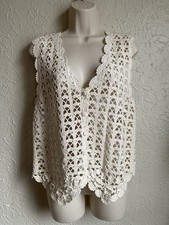 Vtg Homemade Hand Crochet Open Front Vest Hippie Boho Festival Beachy Sz M/L