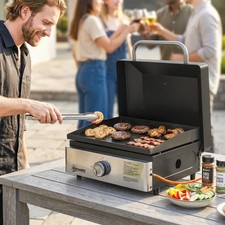 Image of Outsunny, Tabletop Grill Griddle, Portable Gas Plancha, Black