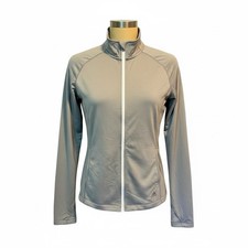 New Adidas Golf Jacket Women Medium Gray French Terry Full Zip Lightweight Layer